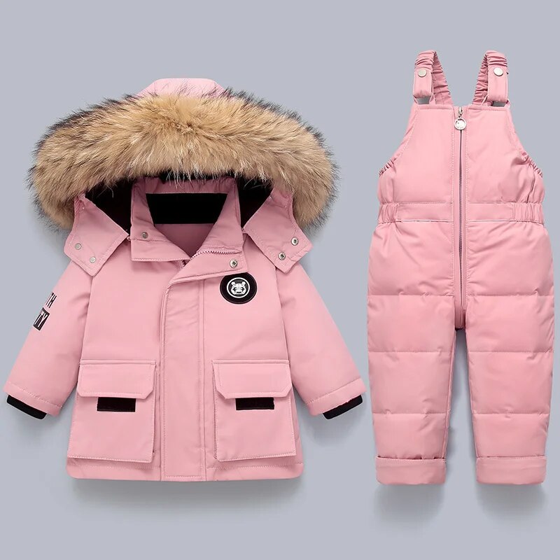 Warmer Kinder-Wintermantel Overall mit Fellkragen