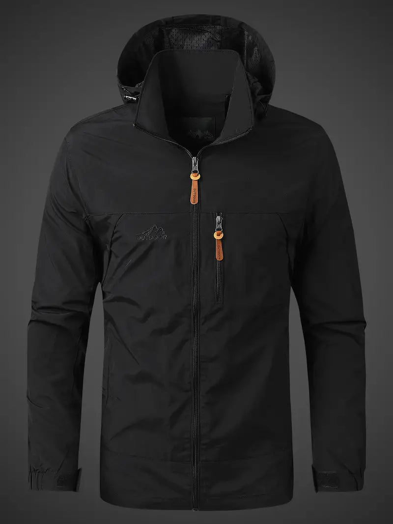 Wasserdichte Herren-Regenjacke mit Kapuze und Reißverschlusstaschen für den Außenbereich