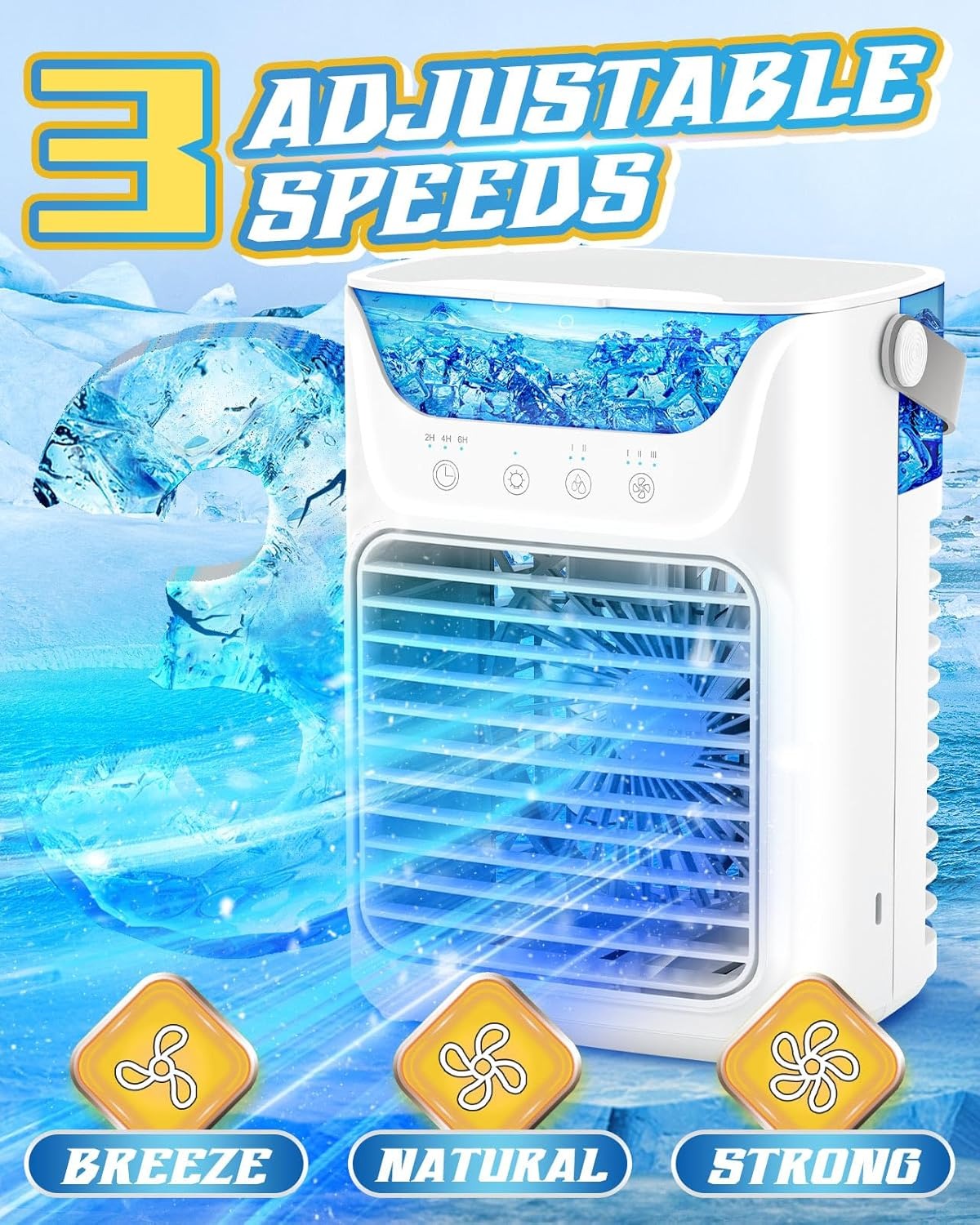 Φορητός ανεμιστήρας AC με 3 επίπεδα ταχύτητας και πολύχρωμο φωτισμό LED