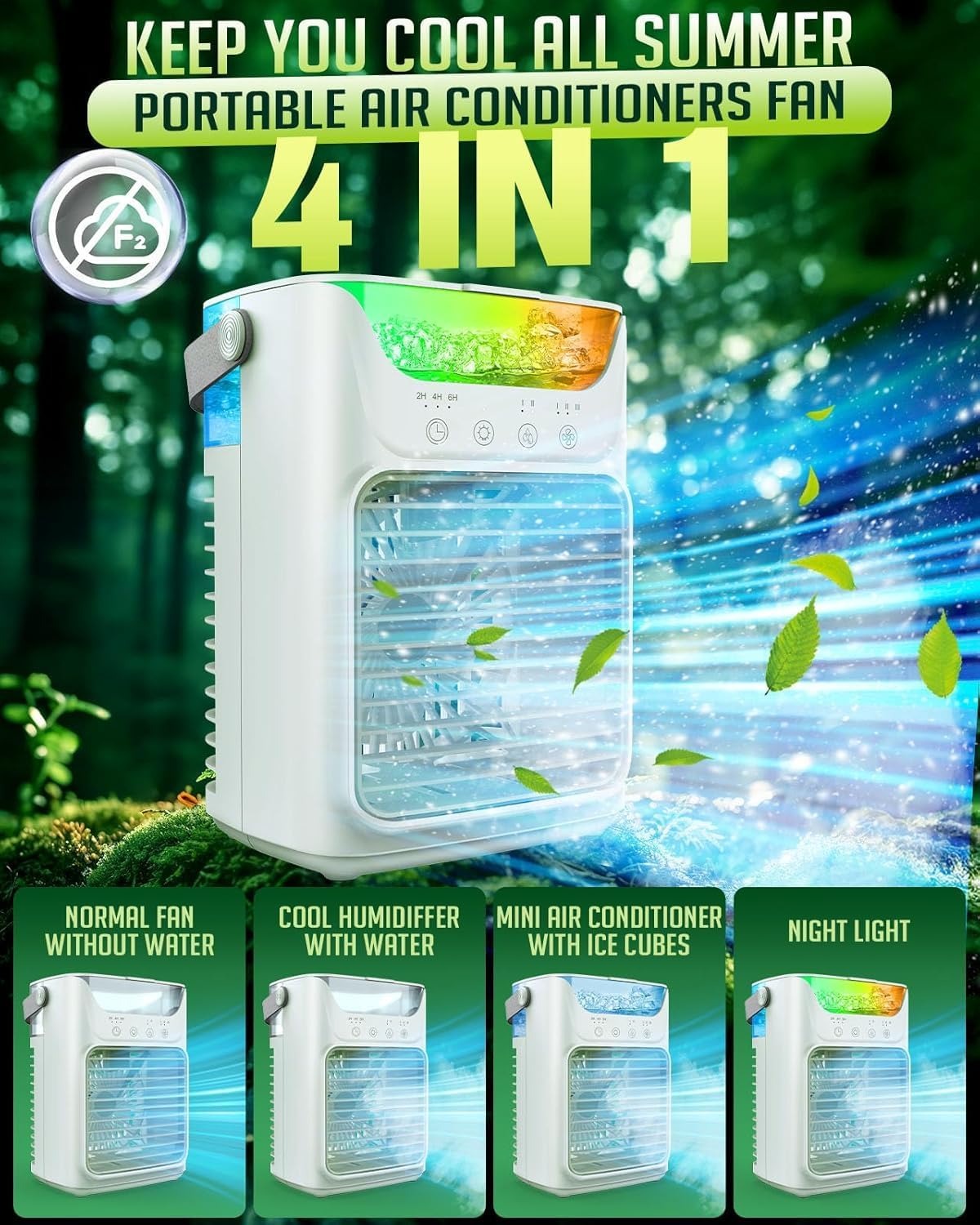 Φορητός ανεμιστήρας AC με 3 επίπεδα ταχύτητας και πολύχρωμο φωτισμό LED