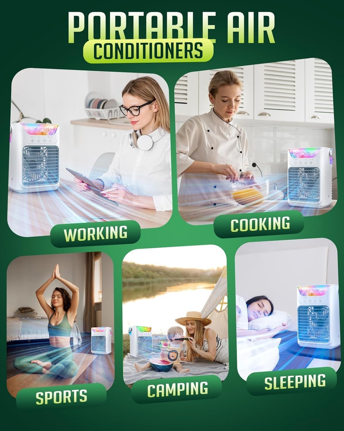 Φορητός ανεμιστήρας AC με 3 επίπεδα ταχύτητας και πολύχρωμο φωτισμό LED