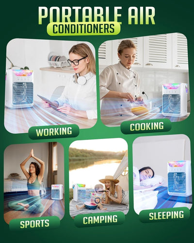 Tragbarer AC-Ventilator mit 3 Geschwindigkeitsstufen und bunter LED-Beleuchtung