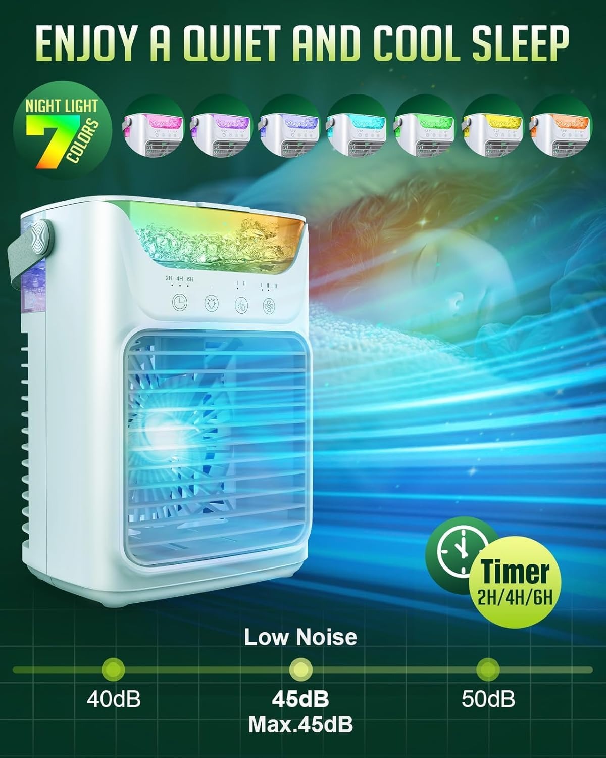 Φορητός ανεμιστήρας AC με 3 επίπεδα ταχύτητας και πολύχρωμο φωτισμό LED