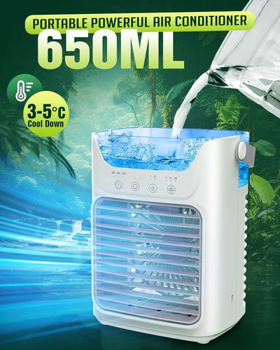 Tragbarer AC-Ventilator mit 3 Geschwindigkeitsstufen und bunter LED-Beleuchtung