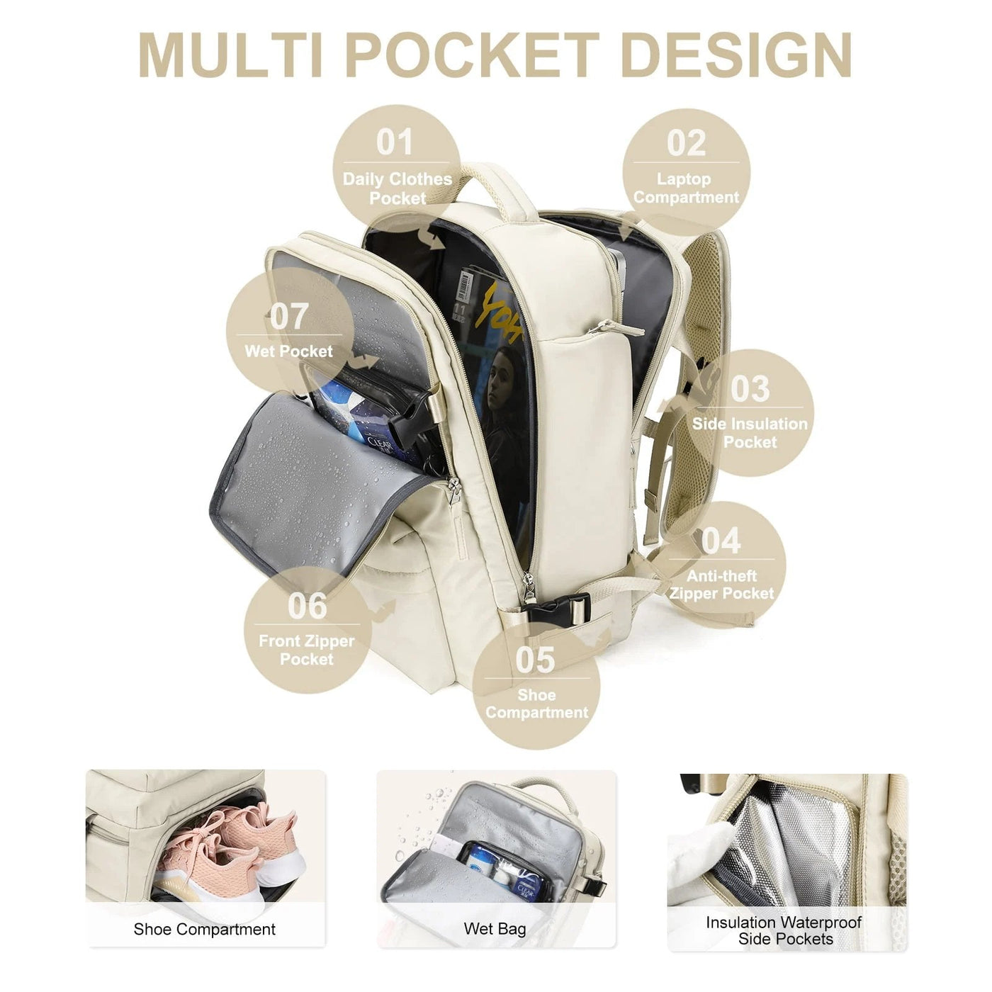 Mochila - Bolsa de viaje grande impermeable para senderismo y viajes.