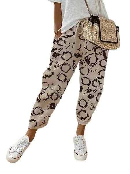 Sandra - Lässige Hose aus bedruckter Baumwolle und Leinen