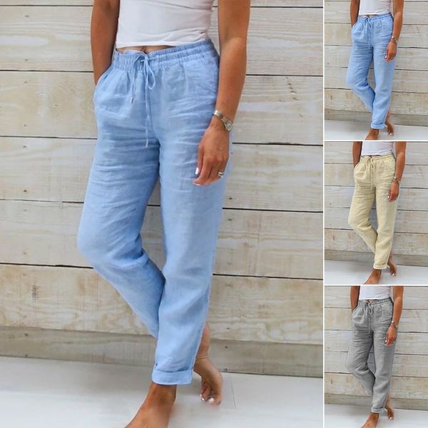 Pantalones de corte relajado para mujeres - Cintura elástica - Cordón transpirable para uso casual
