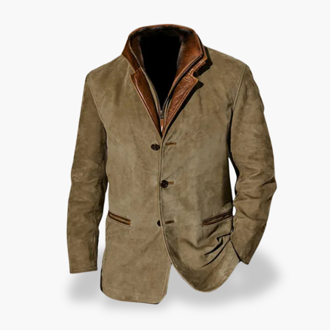 Veste en daim pour homme avec col en cuir