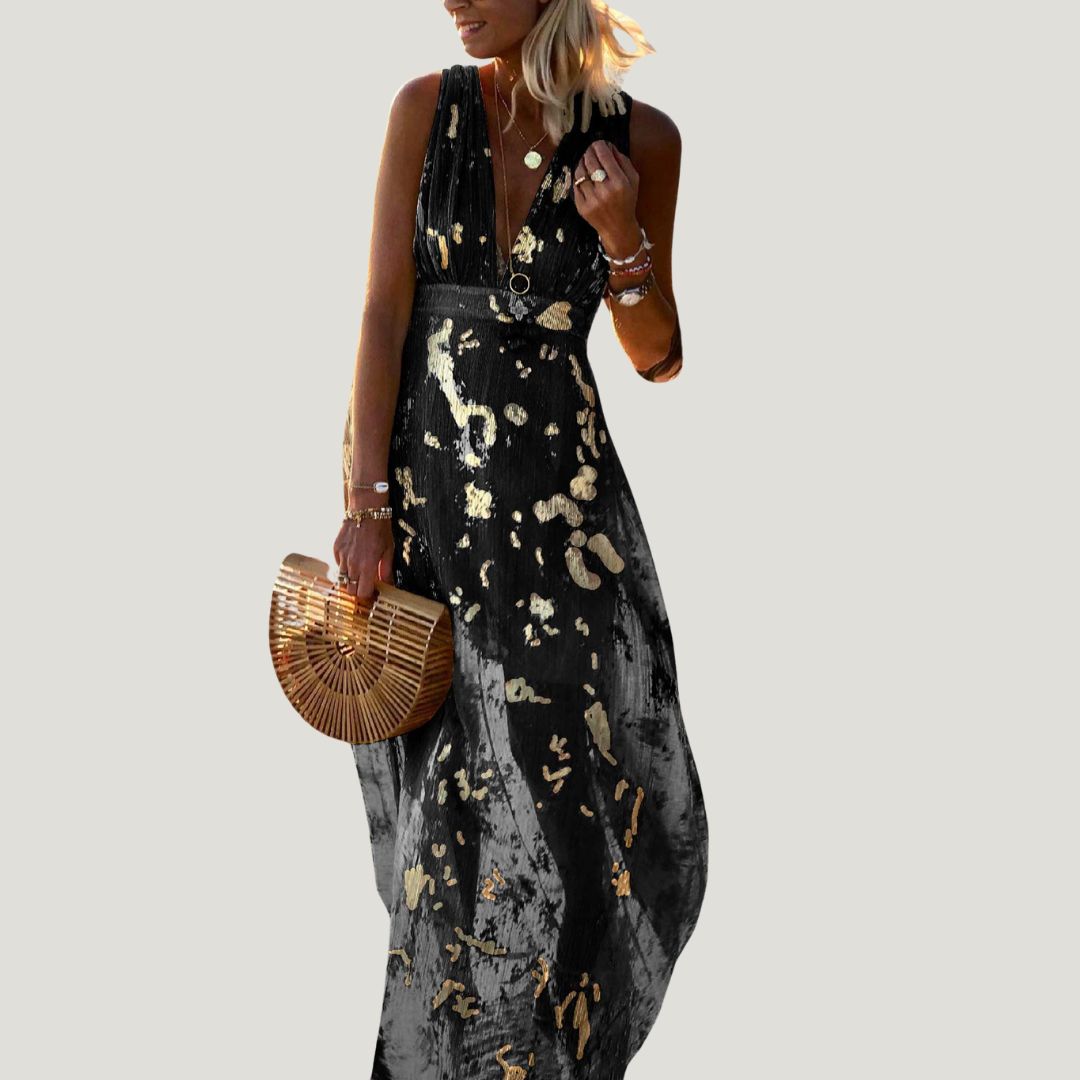 Albina - Hladké šaty s výstrihom do V a flitrovou výzdobou