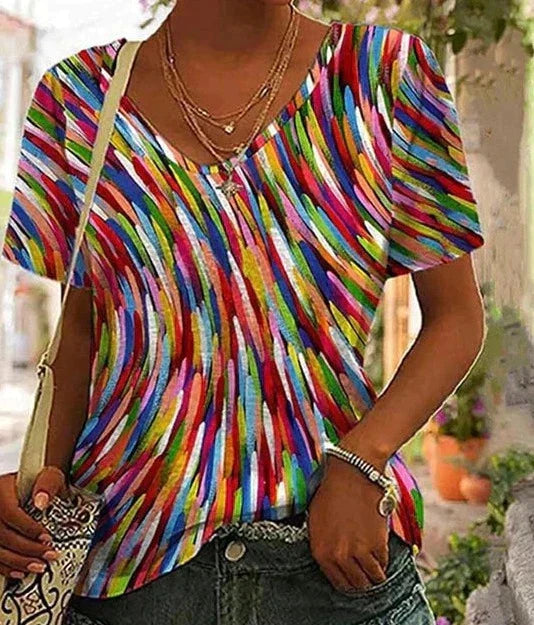 Modisches Top mit farbenfrohem Muster aus leichtem Stoff - Women's