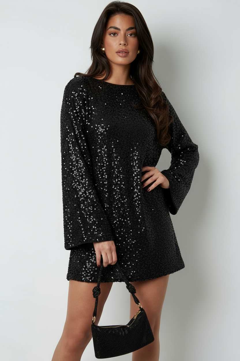 Glitzerndes Mini-Kleid mit Pailletten & Satinschleife