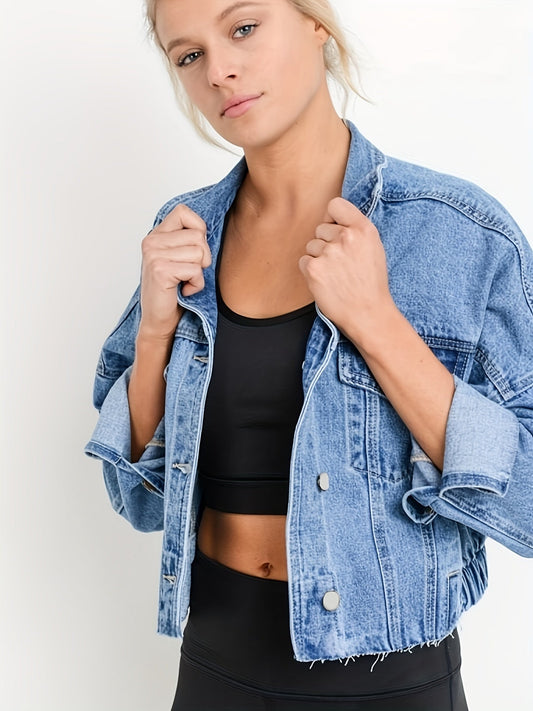 Giacca di jeans blu con colletto a risvolto