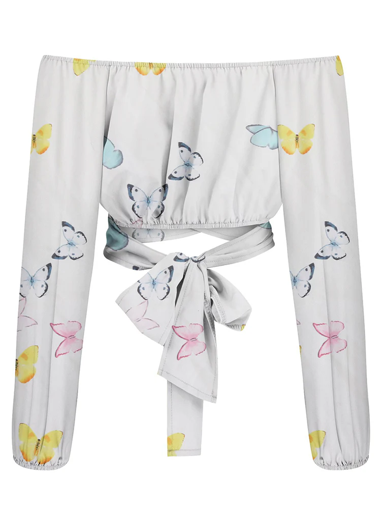 Top corto sin hombros - Estilo bohemio elegante con mangas largas