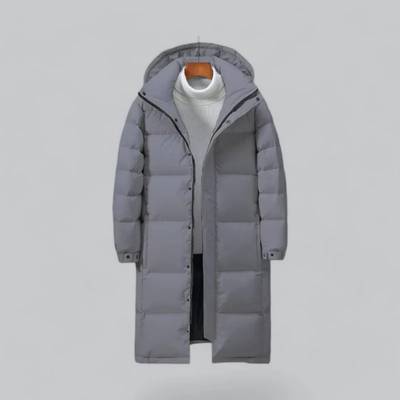 Lange Herren-Pufferjacke mit Knöpfen | Mit Kapuze