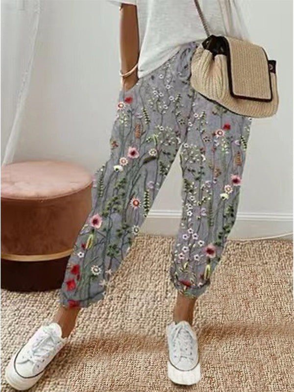 Sandra - Lässige Hose aus bedruckter Baumwolle und Leinen