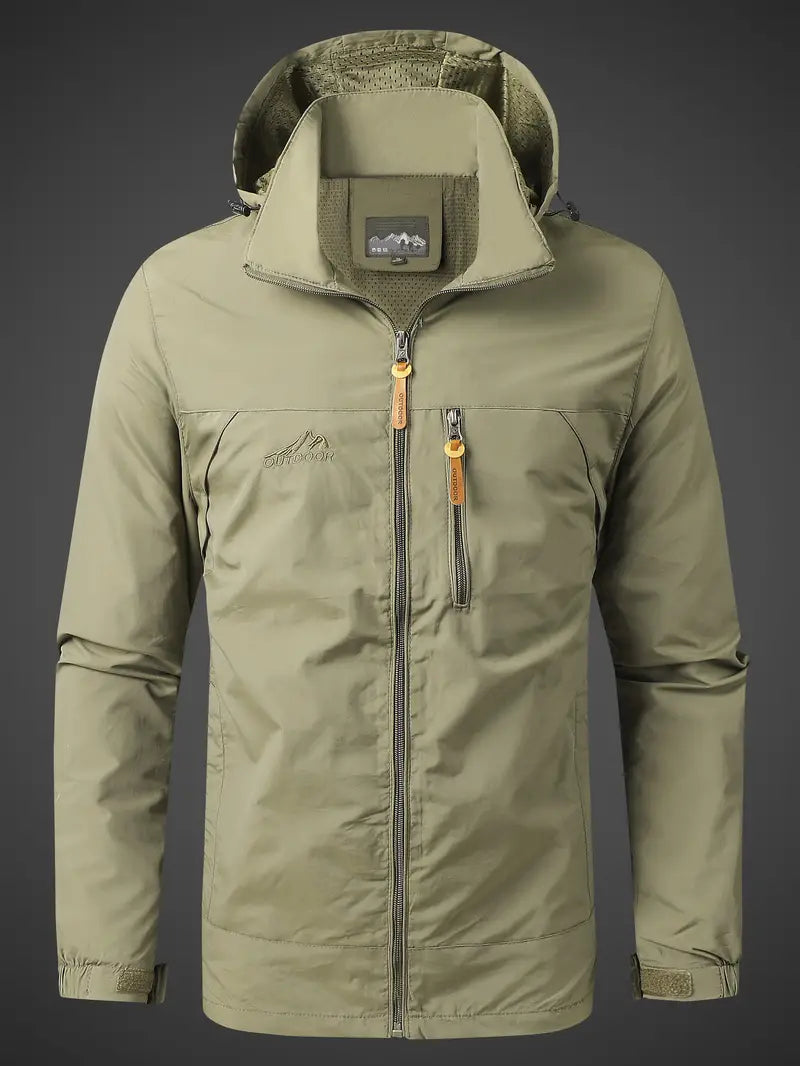 Wasserdichte Herren-Regenjacke mit Kapuze und Reißverschlusstaschen für den Außenbereich