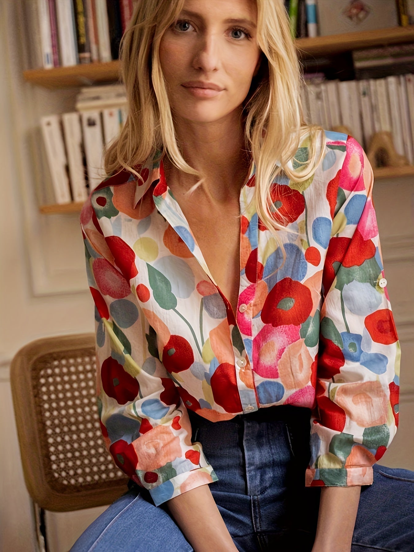 Bluse Vienna Damen rot mit Blumenmuster feminin sommerlich