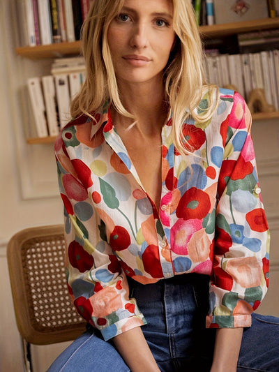 Bluse Vienna Damen rot mit Blumenmuster feminin sommerlich