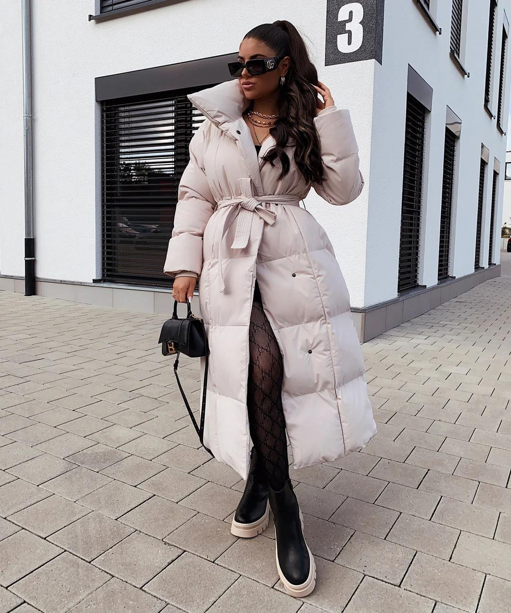 Elegante cappotto lungo con cintura per donna Mellody - pregiato misto lana