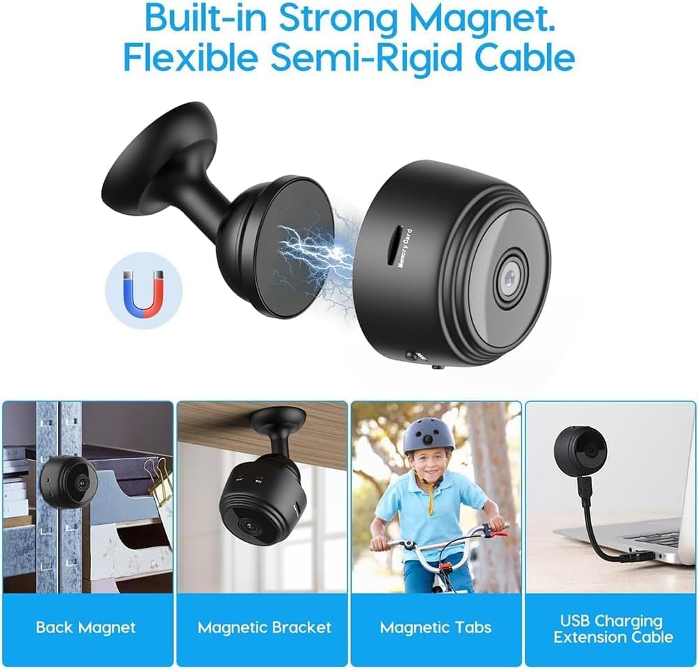 Minicámara espía Eyecam: cámara compacta de seguridad con Wi-Fi para interiores 