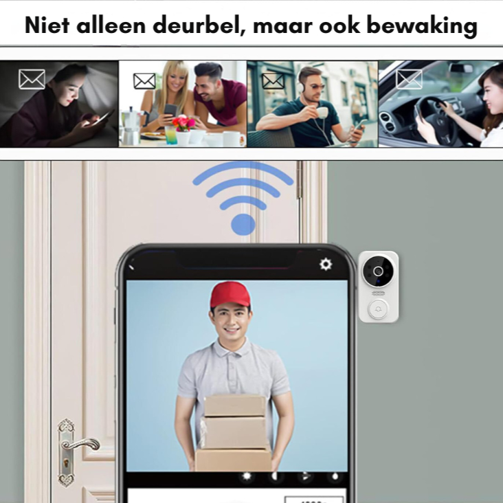 Timbre inteligente WiFi con cámara y alarma - Seguridad en HD - Diseño blanco