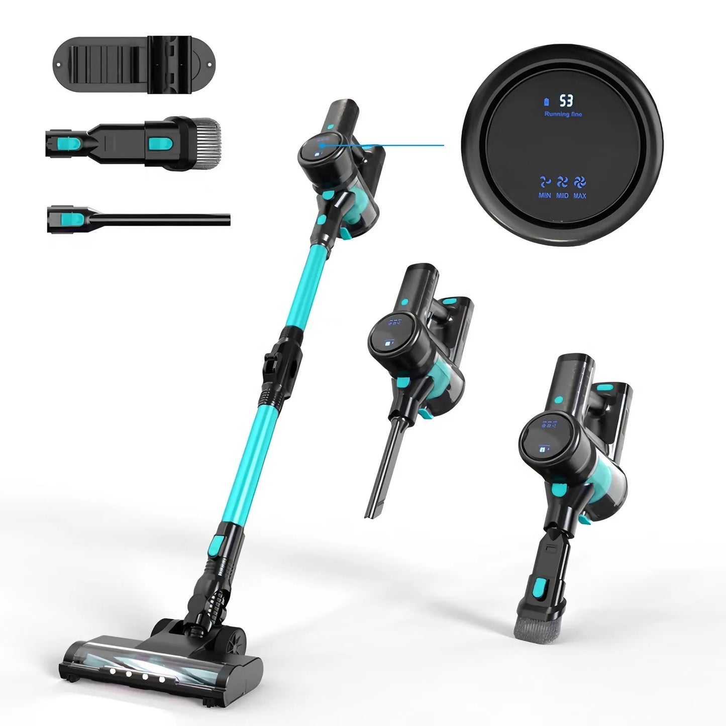 Aspiradora de palo inalámbrica 6 en 1 - con cepillo LED, batería de 2200mAh y funcionamiento silencioso (65dB)