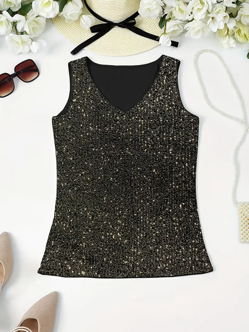 HAWA | Sequin V-Neck Top