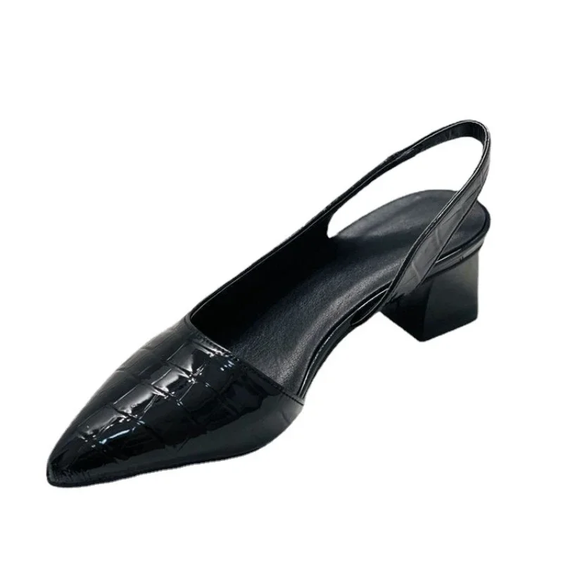 Slingback-Absätze für Damen - Spitze Nase mit Blockabsatz und Krokodiltextur