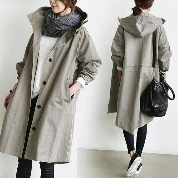 Waterdichte Dames Trenchcoat met Capuchon – Lang & Warm