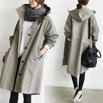 Waterdichte Dames Trenchcoat met Capuchon – Lang & Warm