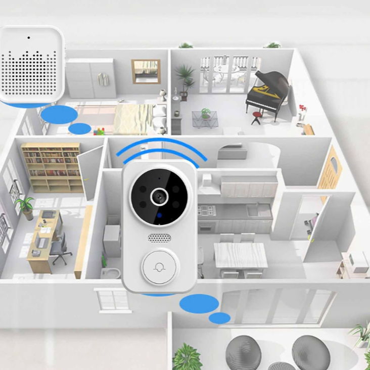 Timbre inteligente WiFi con cámara y alarma - Seguridad en HD - Diseño blanco