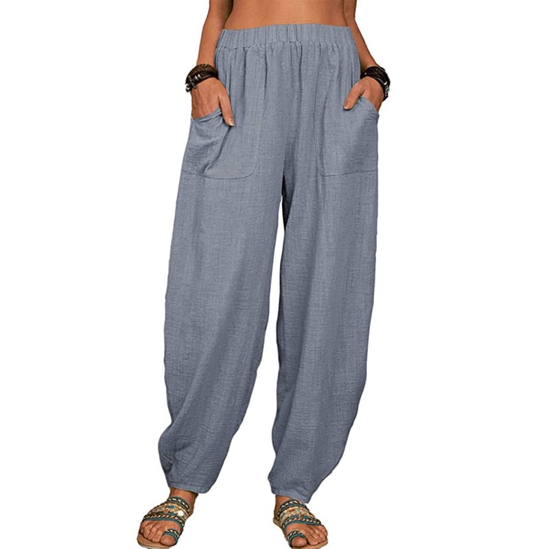 Zinzi - Pantaloni harem casual in cotone e lino