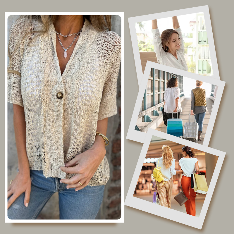 Paloma | Bluse mit V-Ausschnitt kurzen Ärmeln und Knopfdetail