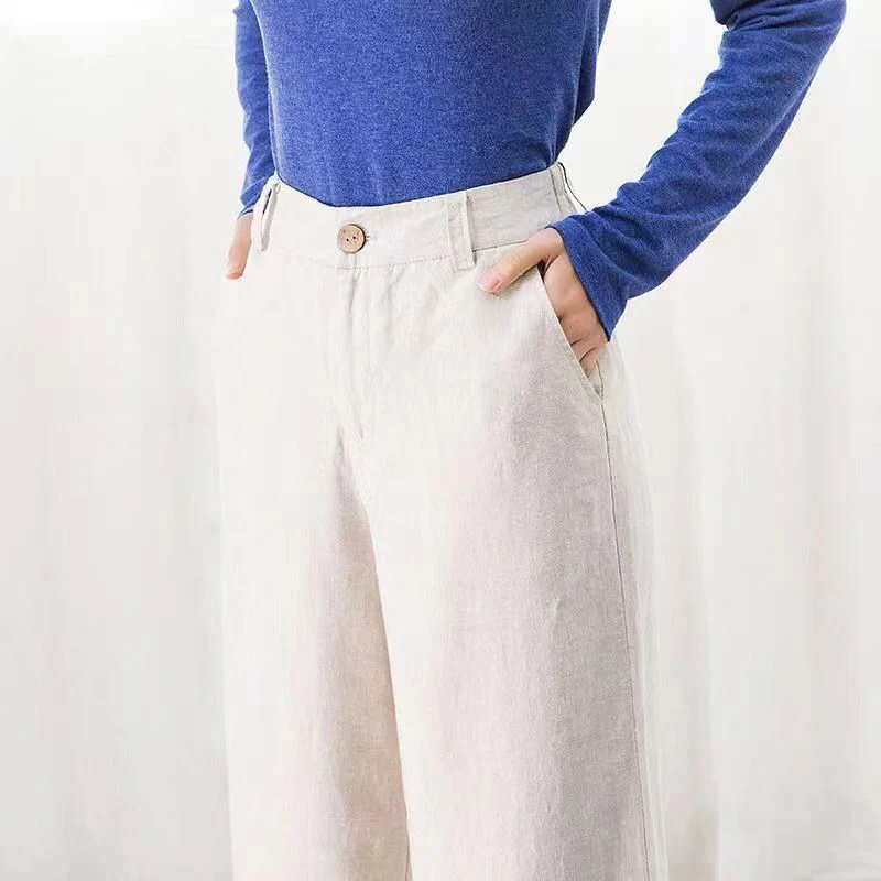 Damenhose - Leinen Look - Hohe Taille - Weites Bein - Sommer Style