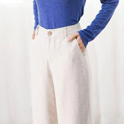 Damenhose - Leinen Look - Hohe Taille - Weites Bein - Sommer Style