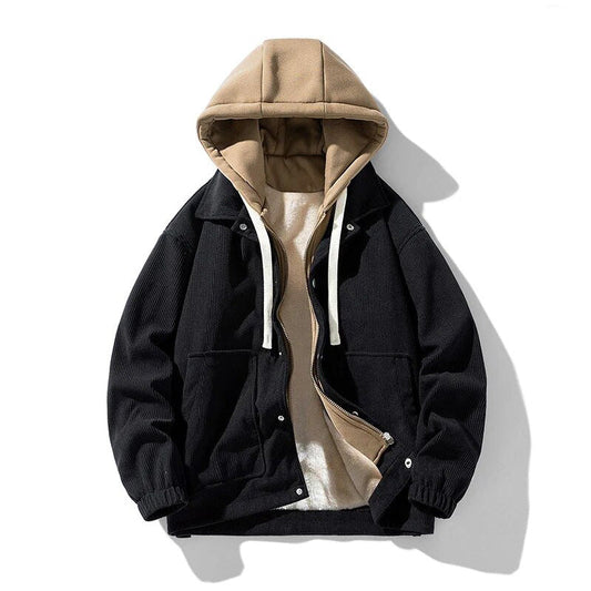 Corduroy jacket with hood for men - Lined