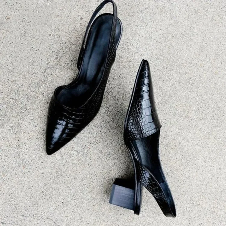 Slingback-Absätze für Damen - Spitze Nase mit Blockabsatz und Krokodiltextur