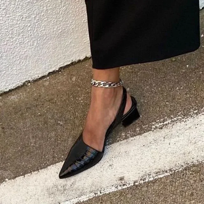 Slingback-Absätze für Damen - Spitze Nase mit Blockabsatz und Krokodiltextur
