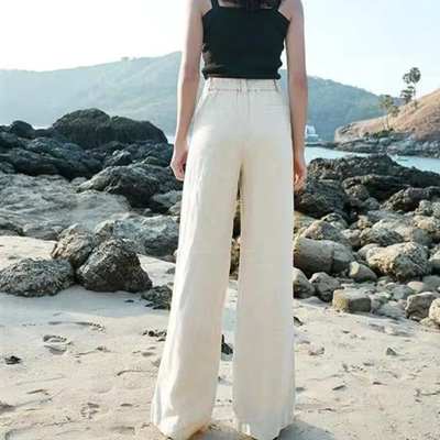 Damenhose - Leinen Look - Hohe Taille - Weites Bein - Sommer Style