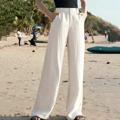 Damenhose - Leinen Look - Hohe Taille - Weites Bein - Sommer Style