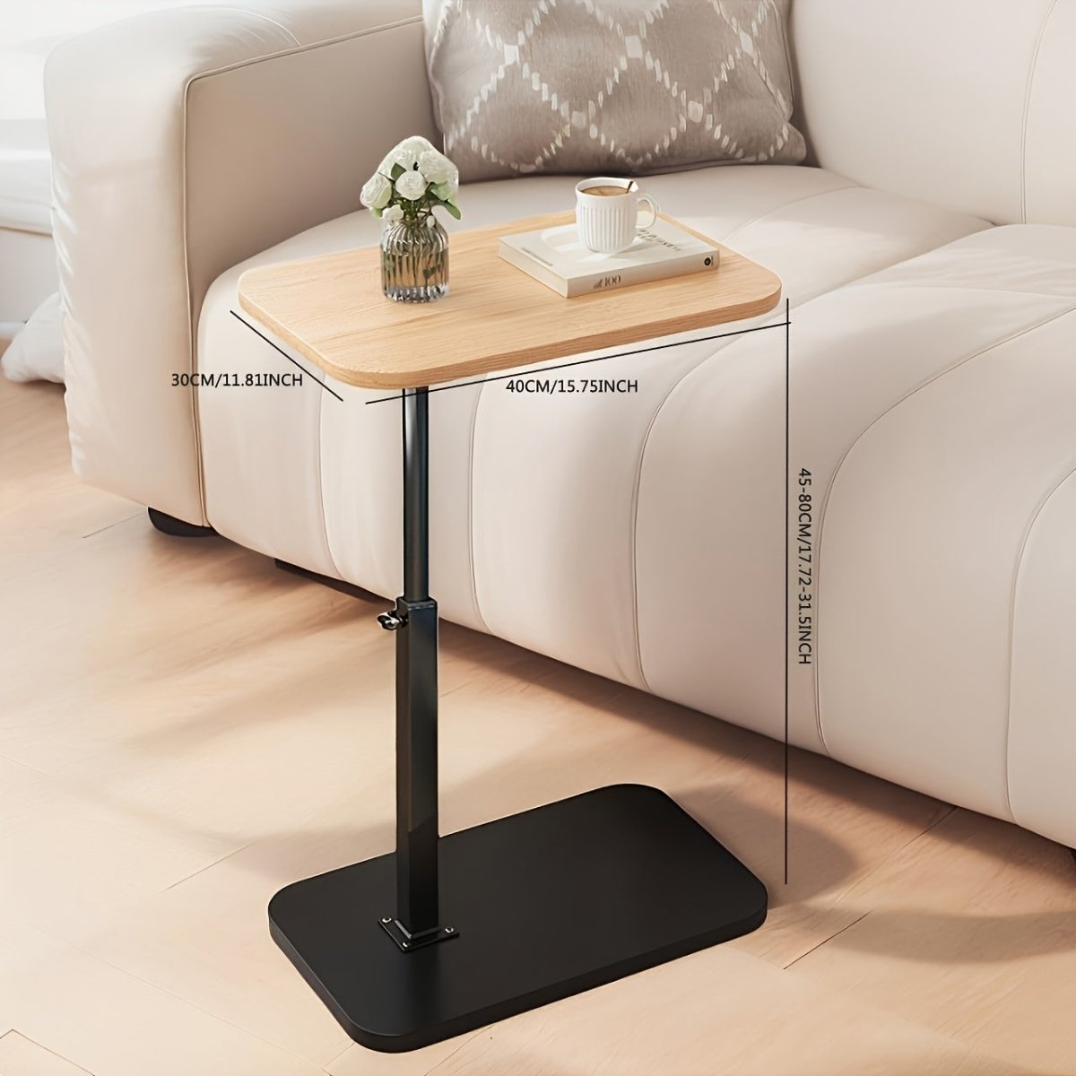 ADJUSTA - Verstellbarer Beistelltisch mit Holzplatte und Metallgestell