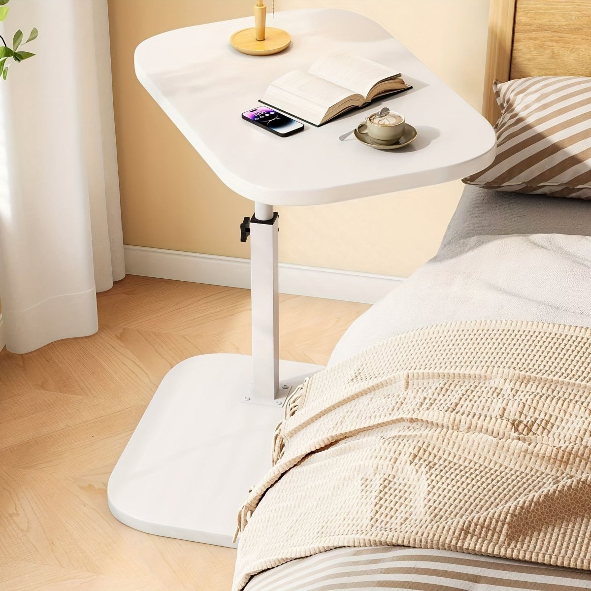 ADJUSTA - Verstellbarer Beistelltisch mit Holzplatte und Metallgestell