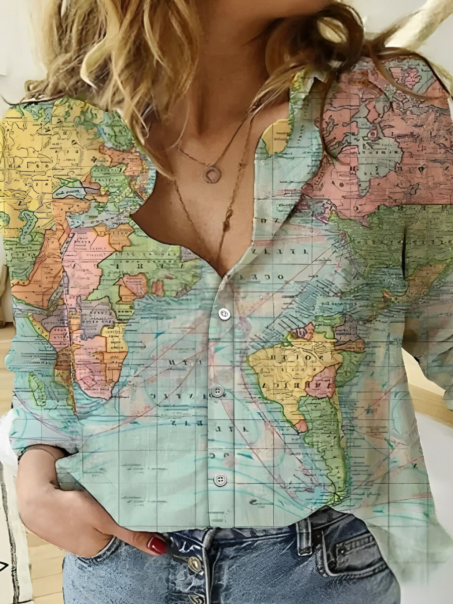 Janet - Globe World Map Printed Shirt