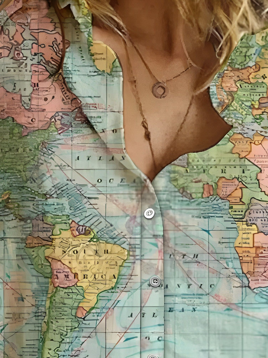 Janet - Globe World Map Printed Shirt