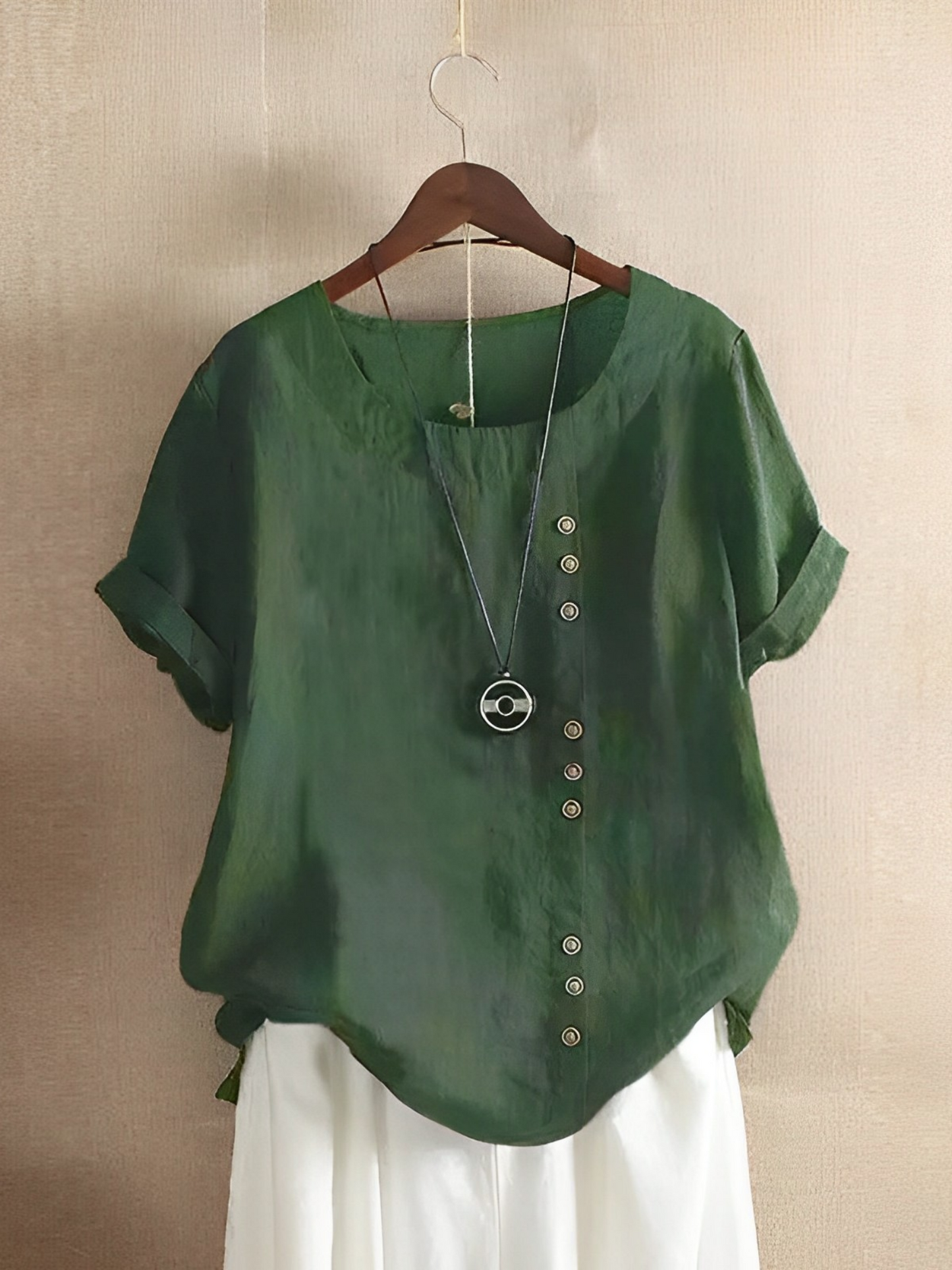 Bavlnený voľný krátky rukáv ľanový top