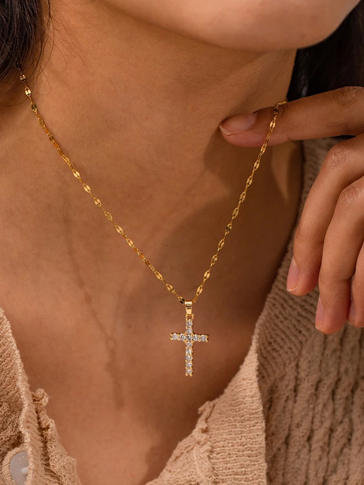 Collier croix Noah en zircone or