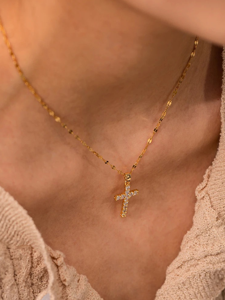 Collier croix Noah en zircone or