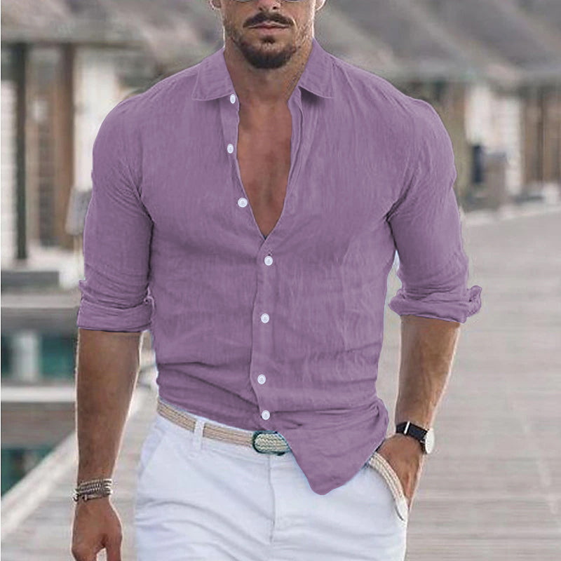 Finn | Camicia da uomo in lino con colletto a risvolto
