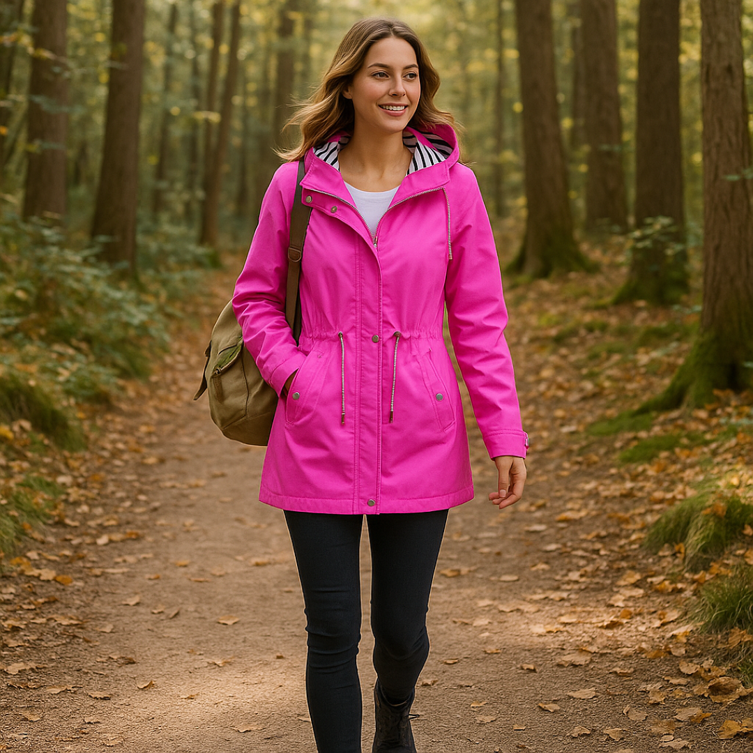 Beatrice | Nepremokavá parka – nastaviteľný strih s prúžkovanou podšívkou kapucne