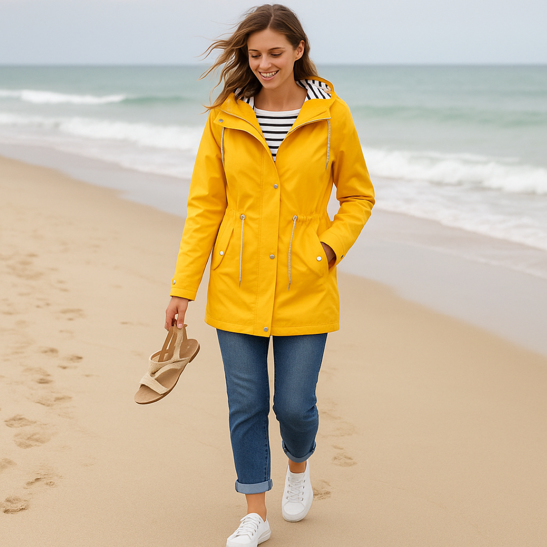 Beatrice | Nepremokavá parka – nastaviteľný strih s prúžkovanou podšívkou kapucne